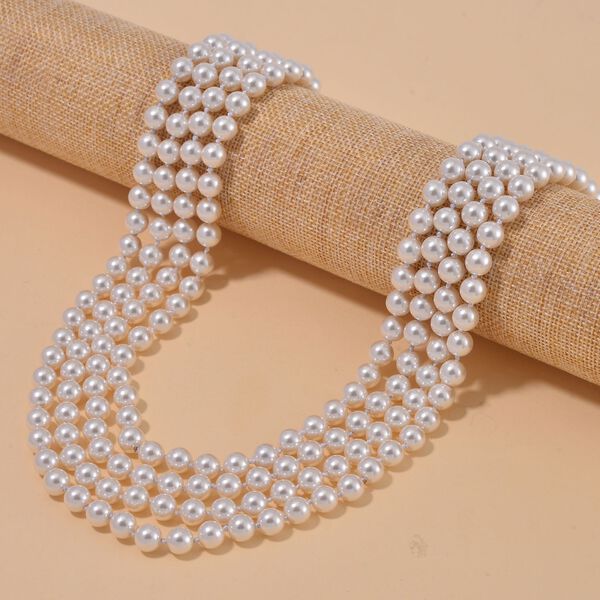 Mehrstr&auml;ngige wei&szlig;e Muschelkernperlen-Halskette, 255 cm image number 2