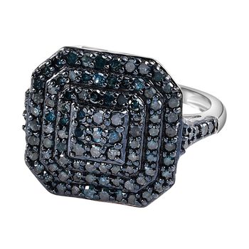 Blauer Diamant-Ring, 925 Silber platiniert (Gr&ouml;&szlig;e 20.00) ca. 1.00 ct