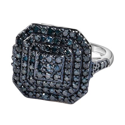 Blauer Diamant-Ring, 925 Silber platiniert (Gr&ouml;&szlig;e 20.00) ca. 1.00 ct