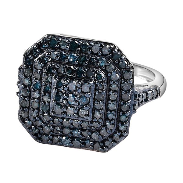 Blauer Diamant-Ring, 925 Silber platiniert (Gr&ouml;&szlig;e 20.00) ca. 1.00 ct