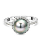Weißer Zirkon und Tahiti Perlen-Ring, 925 Silber rhodiniert (Größe 16.00) ca. 0,52 ct image number 0