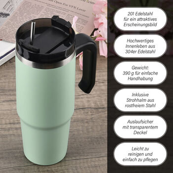 887 ml Edelstahlbecher mit Strohhalm in Gr&uuml;n