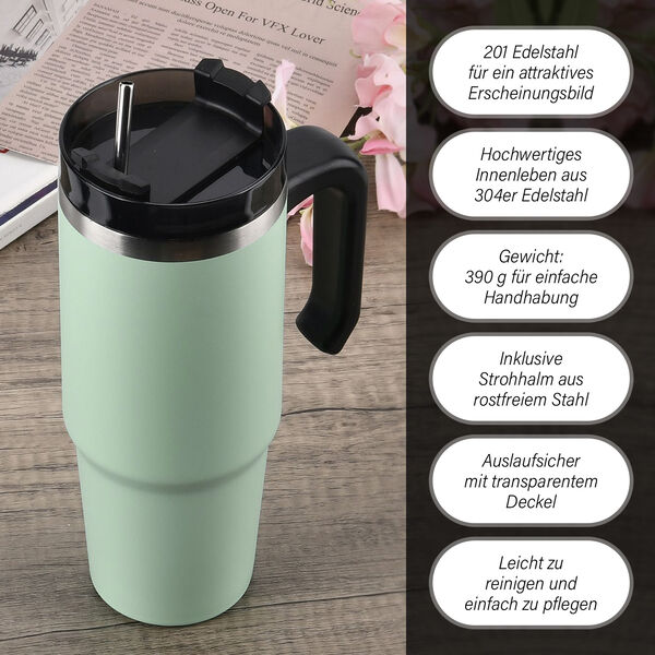 887 ml Edelstahlbecher mit Strohhalm in Gr&uuml;n image number 2