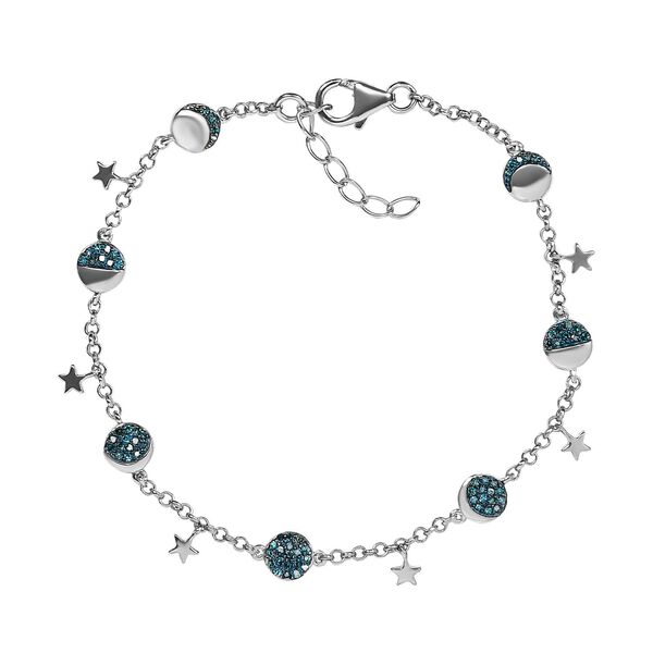 Blaues Diamant-Armband, 925 Silber platiniert, 0,50 ct.