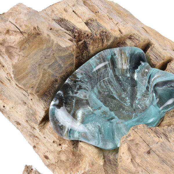 Jardin de Bali: Mundgeblasener Teelichthalter auf Naturholz image number 1