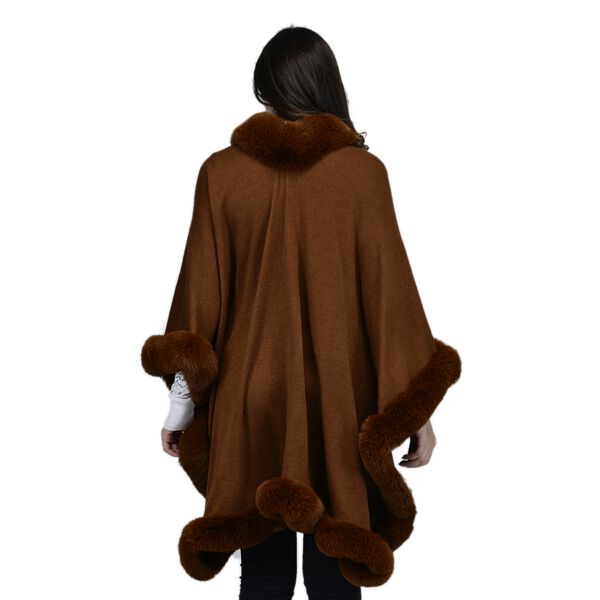 TAMSY - Ruana mit Kunstfellbesatz, Einheitsgr&ouml;&szlig;e , Cognacfarben image number 2