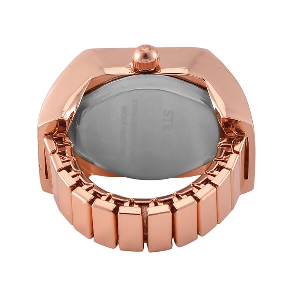 STRADA - Ringuhr mit rubinrotem Kristall, Weißkristall, Japanischem Uhrwerk und Roséfarben, 7.5 cm, Reiner Edelstahl image number 4