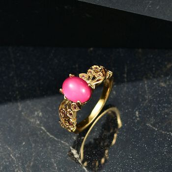 D'Joy Maulbeer Mondstein, Orissa Rose Granat Ring 925 Silber 750 Gelb Vergoldet (Gr&ouml;&szlig;e 19.00) ca. 2,37 ct