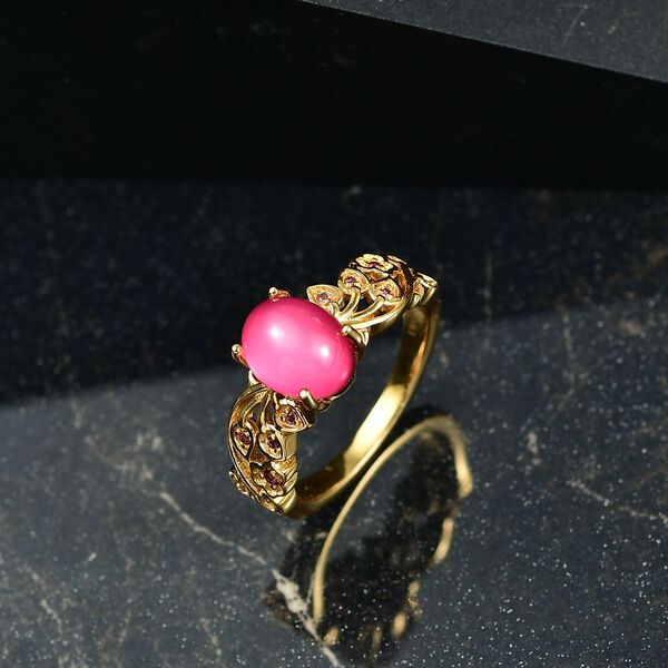 D'Joy Maulbeer Mondstein, Orissa Rose Granat Ring 925 Silber 750 Gelb Vergoldet (Gr&ouml;&szlig;e 19.00) ca. 2,37 ct image number 2