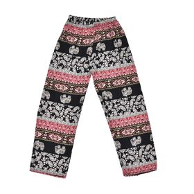 Gewebte Viskosehose, Länge 103/ Hüfte 66/ Taille 56cm, schwarz und rosa