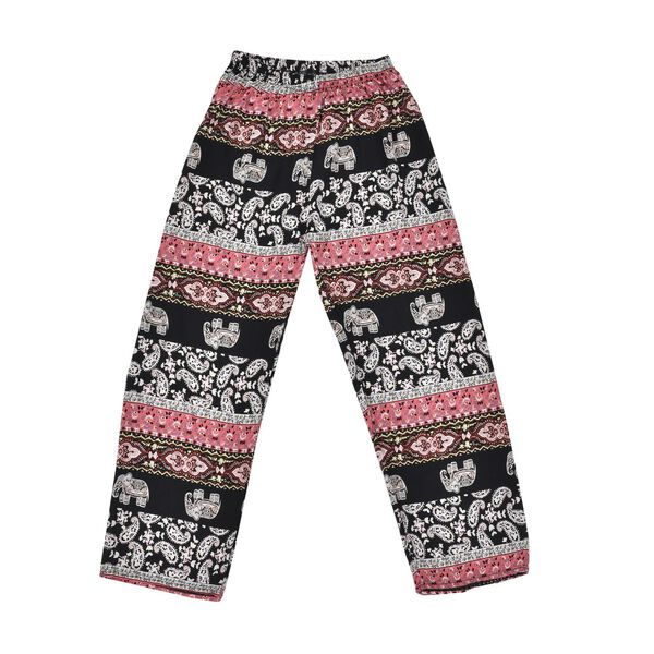 Gewebte Viskosehose, L&auml;nge 103/ H&uuml;fte 66/ Taille 56cm, schwarz und rosa