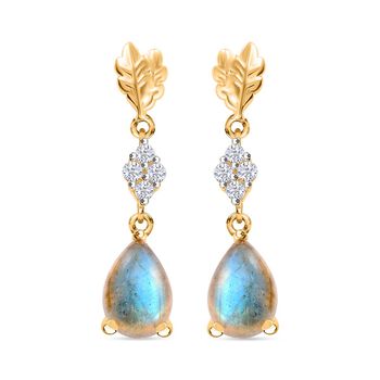 Labradorit, Wei&szlig;er Zirkon Ohrringe 925 Silber vergoldet ca. 5.37 ct