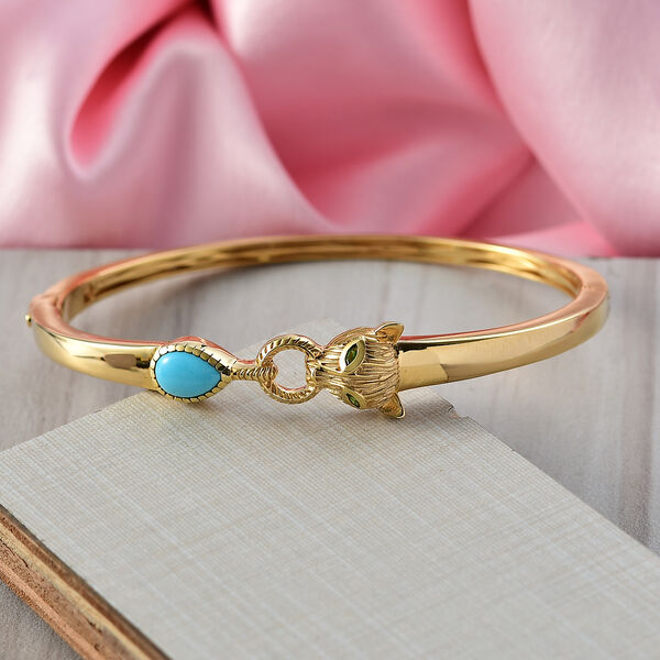 Sleeping Beauty T&uuml;rkis, Nat&uuml;rlicher Chromdiopsid Armreif ca. 19 cm 925 Silber 750 Gelbgold vermeil ca. 1,20 ct. image number 1