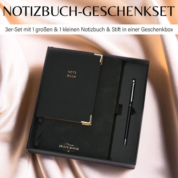 Premium-2er-Set; Notizbuch und Taschentagebuch mit geschnitztem, samtigem Hardcover und Kugelschreiber, schwarz image number 2