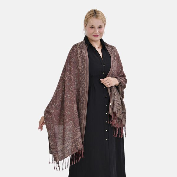 Jacquard Paisley-Schal mit Fransen, 170cm x 75cm, Braun image number 3