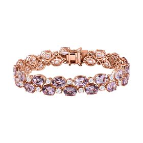 AA Rose De France Amethyst, Weißer Zirkon Armband, ca. 20 cm, 925 Silber, rosévergoldet ca. 36.12 ct