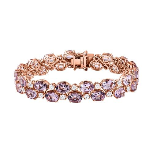 AA Rose De France Amethyst, Weißer Zirkon Armband, ca. 20 cm, 925 Silber, rosévergoldet ca. 36.12 ct image number 0
