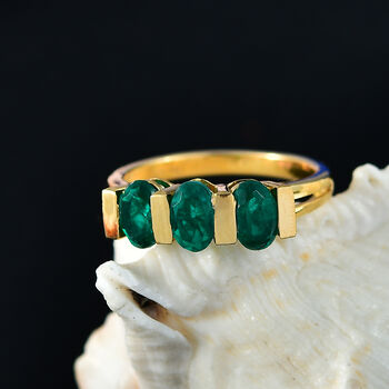 D'Joy - Dreifacher Glanz Smaragd-Quarz Triplette Ring 925 Silber 750 Gelb Vergoldet (Gr&ouml;&szlig;e 21.00) ca. 1.69 ct