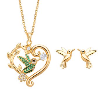 3er Set - Mehrfarbiger Kristall Vogel-Anh&auml;nger mit Kette und Ohrringe, Messing