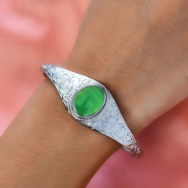 Gr&uuml;ner Onyx Armreif, ca. 19 cm Edelstahl, ca. 12.12 ct image number 3