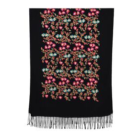 Bestickter Schal mit Paisley und Floralem Stickerei, 70 x 180 cm, Schwarz