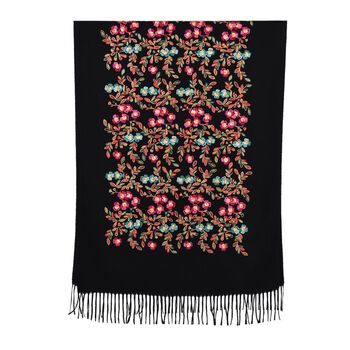 Bestickter Schal mit Paisley und Floralem Stickerei, 70 x 180 cm, Schwarz