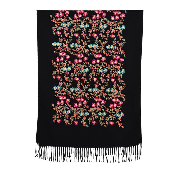 Bestickter Schal mit Paisley und Floralem Stickerei, 70 x 180 cm, Schwarz image number 1