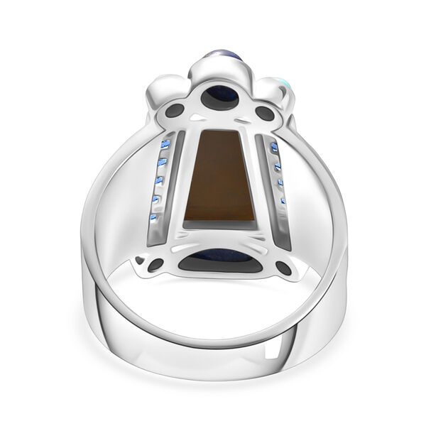 Sajen Silber - Blauer Drusy Quarz, Lapislazuli Ring 925 Silber rhodiniert (Größe 21.00) ca. 2.68 ct image number 6