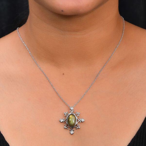 Labradorit und Zirkon Anh&auml;nger mit 50cm Kette - 6,88 ct. image number 2