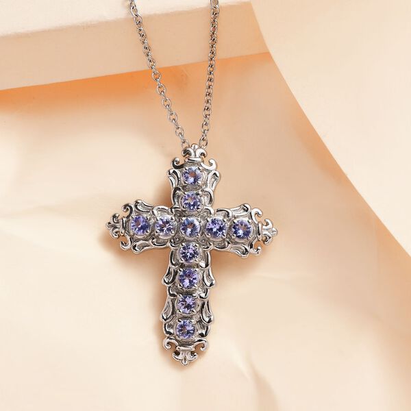 Tansanit Kreuz-Anhänger mit Kette, 50 cm - 1,15 ct. image number 3