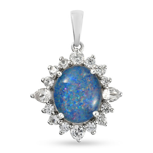 Boulder Opal Triplett und Zirkon-Halo-Anhänger in Silber image number 0