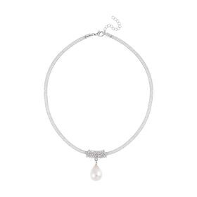 Weiße Muschelkernperle, Weißer Kristall Anhänger mit Kette