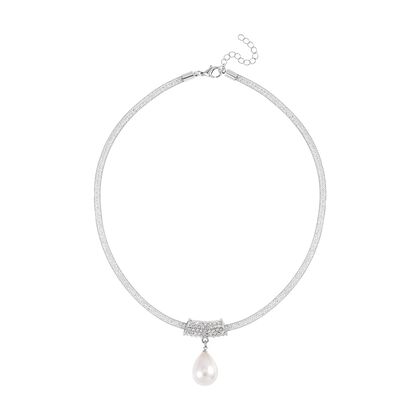 Wei&szlig;e Muschelkernperle, Wei&szlig;er Kristall Anh&auml;nger mit Kette