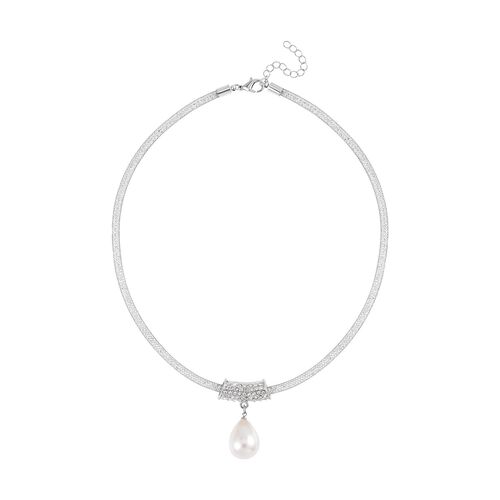 Weiße Muschelkernperle, Weißer Kristall Anhänger mit Kette image number 0