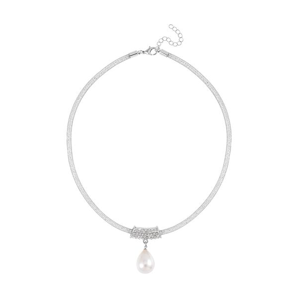 Weiße Muschelkernperle, Weißer Kristall Anhänger mit Kette image number 0