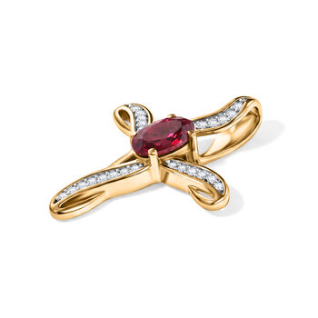 LUXURIANT DIAMOND - AAA Lab Grown Rubin, Wei&szlig;er Zirkon Anh&auml;nger 925 Silber Gold ca. 0,83 ct.