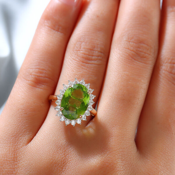 AAA nat&uuml;rlicher Peridot und Zirkon-Ring, 375 Gelbgold  ca. 7,92 ct image number 3