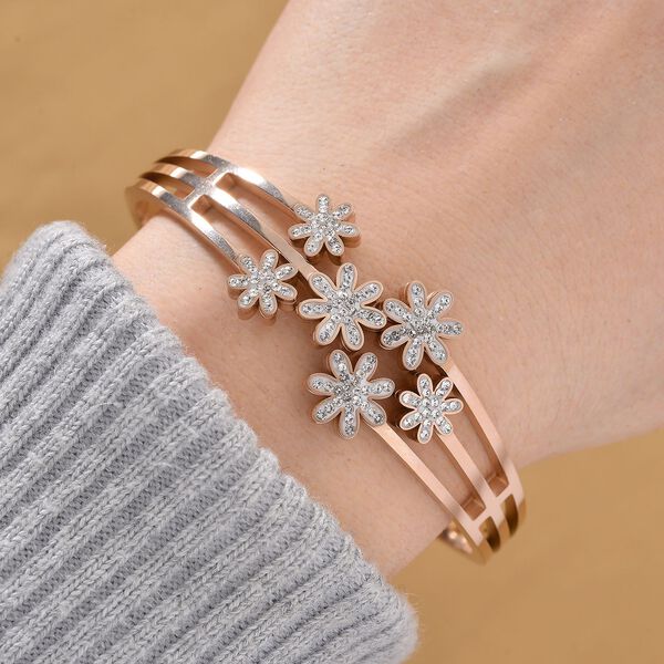 Weißer Kristall Armreif ca. 19 cm Reiner Edelstahl IP Rosa Plattierung image number 2