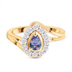 Tansanit und weißer Zirkon-Ring, 925 Silber Gelbgold Vermeil (Größe 20.00) ca. 0.94 ct