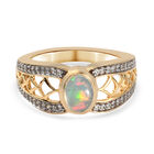 Natürlicher Äthiopischer Opal und Zirkon Ring 925 Silber Gelbgold Vermeil image number 0