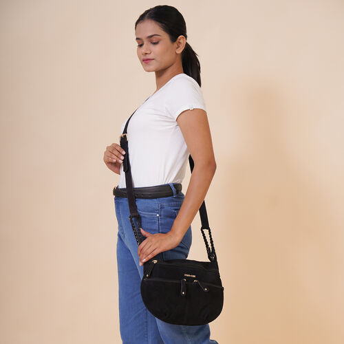 Crossbody Tasche aus 100% echtem Leder, Größe 33x3,8x25,4 cm, Schwarz image number 1