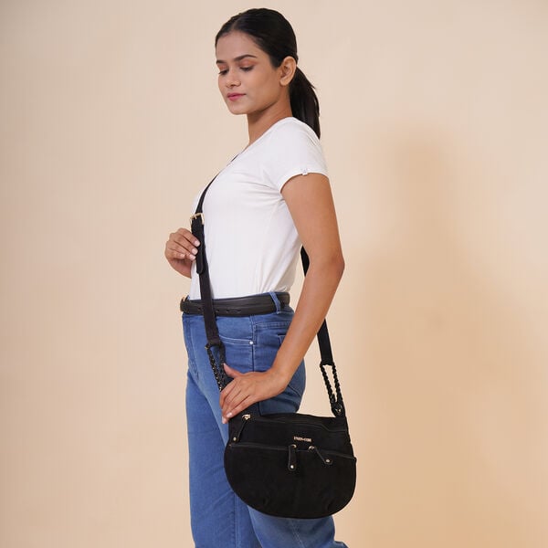 Crossbody Tasche aus 100% echtem Leder, Größe 33x3,8x25,4 cm, Schwarz image number 1
