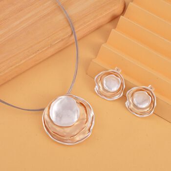 2er Set - Wei&szlig;e S&uuml;&szlig;wasser Perle, Wei&szlig;er Zirkonia Ohrringe und Halskette Schmuckset, Messing