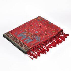 Jamawar-Schal, Viskose, 3-Schiffchen-Webung, 70x200 cm, Elefant