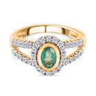 Kagem sambischer Smaragd und weißer Zirkon-Ring, 925 Silber vergoldet (Größe 21.00) ca. 1.39 ct