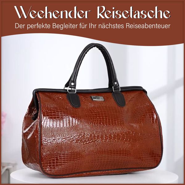 Weekender Reisetasche, 45x33x22cm, Krokodilmuster, Cognac image number 7