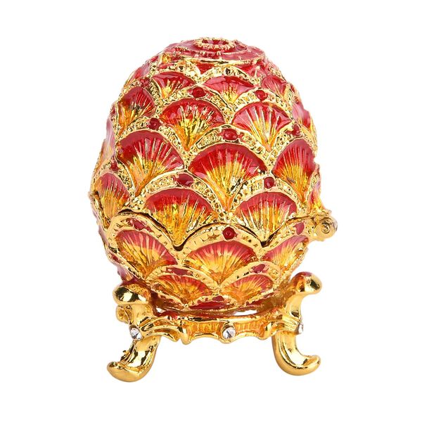 Eif&ouml;rmige Schmuckdose mit Diamantmuster aus Metall und Kunstkristall, 3.8&times;5.8cm image number 3