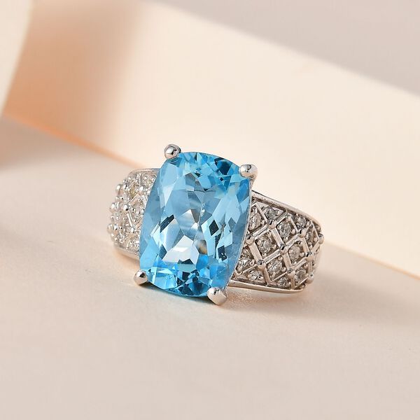 Himmelblauer Topas, wei&szlig;er Zirkon Ring, 925 Silber platiniert (Gr&ouml;&szlig;e 17.00) ca. 8.38 ct image number 2