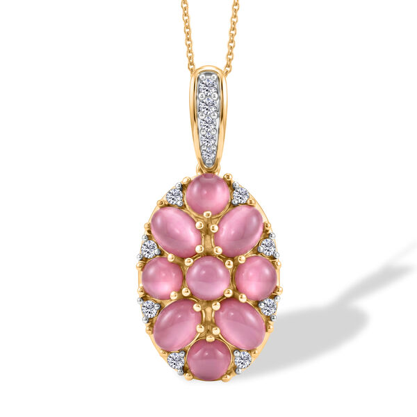 D'Joy Flamingo Mondstein und Zirkon Anh&auml;nger mit 50cm Kette - 8,52 ct.