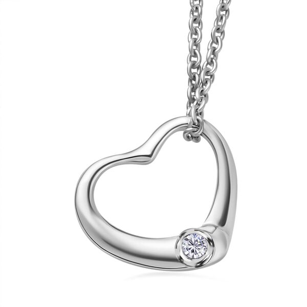 Moissanit Herz Anh&auml;nger mit 50cm Kette in rhodiniertem Silber